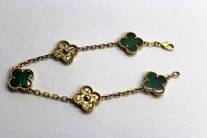 Van Cleef & Arpels Vintage Alhambra 5P Malachite diamond Bracelet 750(YG) 13.0 g - Picture 1 of 12