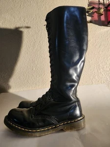 Vintage Doc Martins 1420 With 20 Eyelits Black Leather Boots US Mens Size 10 - Picture 1 of 11