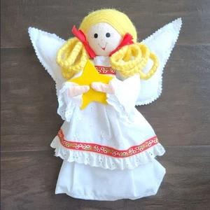 1983 ENESCO ANGEL STAR Topper Gold Zöpfe Ösentuch rote Akzente GERMANY  - Bild 1 von 10