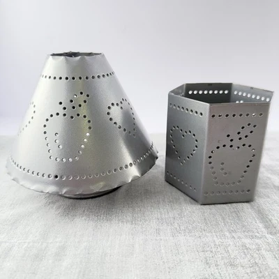 Vintage Home Interiors Punched Tin Candle Holder Hearts Apples - Image 1 of 4
