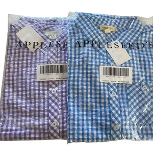 Appleseeds Shirt Top Lot 2 Blue Purple Gingham Check Button Up Sz 1X NEW Womens - Picture 1 of 8