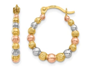 14 Karat weiße Gelb- und Roségold Perlen Creolen - Bild 1 von 4