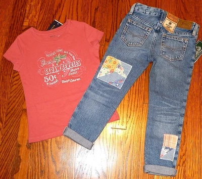 JUEGO DE JEANS POLO RALPH LAUREN AUTÉNTICAS NIÑAS ORIGINALES NUEVO 2 piezas Talla 4, Nuevo con etiquetas Foto 1 de 4