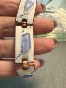 VTG 1960’s MODERNIST SIGNED KAY DENNING BLUE & WHITE ENAMEL ON COPPER BRACELET - Picture 1 of 6