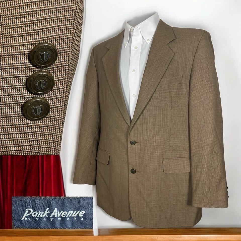 Casaco esportivo masculino Park Avenue 40R marrom multicolorido poliéster latão botões de metal - Imagem 1 de 4