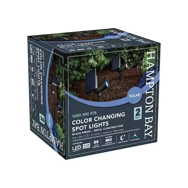Foco solar Hampton Bay 80 lúmenes que cambia de color con haz ajustable paquete de 2 Foto 1 de 1