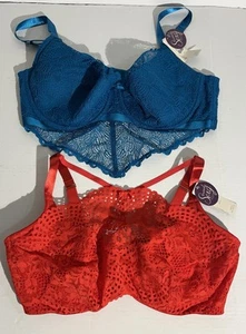 CACIQUE Seriously Sexy Collection 42DD Two Balconettes Blue&Red Lace NWT - Picture 1 of 13