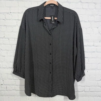 Blusa Express Mujer Grande Cuadros Geométrica Abstracta Fluida Manga Larga Preppy Top Foto 1 de 4