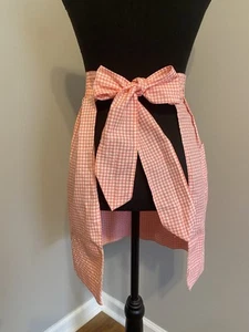 Vintage Handmade Half Apron Pink White Gingham High Waist Retro Cottage Core - Picture 1 of 14