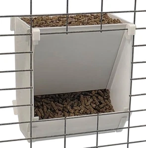 White USA Made 6-Inch Cage Hanging Rabbit Feeder with ID Tag for Rabbit Pellets - Picture 1 of 8