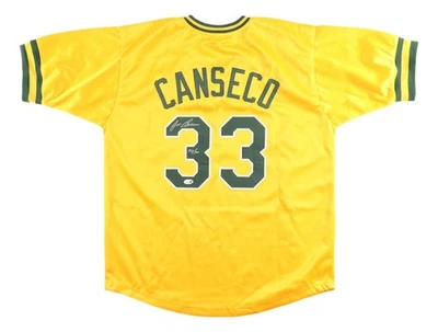 Jose Canseco Oakland Signed Yellow Baseball Jersey 40/40 Insc JSA QR Hologram - Image 1 of 3
