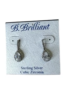 B. Brillant Sterlingsilber Zirkonia Träne Tropfen Ohrring UVP 95 $ - Bild 1 von 4