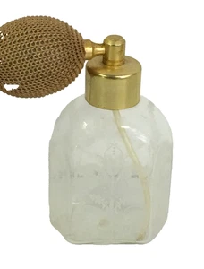 Vintage ANTIK Klarglas Parfüm Duft Flasche Geätzt Floral Gold Zerstäuber 4" - Bild 1 von 6