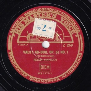 Hansen. Tchaikovsky (Waltz op. 51.1) + Liszt (Etude f-min). HMV Z 269. NM(-) - Picture 1 of 2