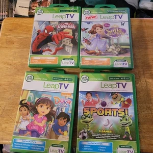 Leap Frog Leap TV 4 Game Lot w/ Manuals Spiderman Paw Dora Sports Sofia First - Picture 1 of 6