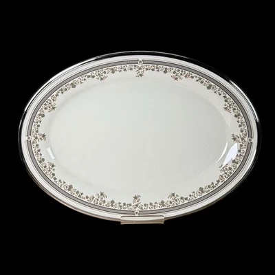 Lenox Punta de Encaje Plato Ovalado 16" Crema Floral Banda Borde Plateado De Colección Elegante Foto 1 de 4