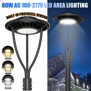 80W/60W/48W 3000/4000/5000K LED Post Top Light Photocell for Parking Lot Street - Picture 1 of 13