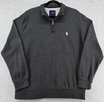 US Polo Assn 1/4 Zip Pullover Sweater Mens 2XL Dark Heather Gray Mock Neck Logo - Image 1 of 4