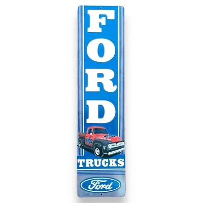 Ford Trucks Sales And Service Die Cut Embossed Hanging Metal Sign - Image 1 of 4