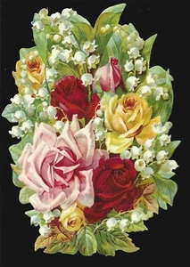 German Embossed Scrap Die Cut - Large Bold Flowers / Roses In Bouquet BK5166 - Picture 1 of 1