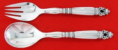 Acorn by Geoeg Jensen Hollow Handle all Sterling Silver Salad Serving set - Imagem 1 de 3