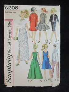 Vintage 1965 Clothing Fashion Doll 11 1/2" 6208 Sewing Pattern Cut - Picture 1 of 4