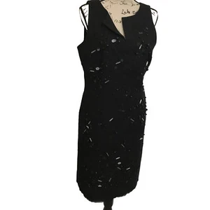 I.S.C. Black sequined pencil dress sleeveless pre-owned sIZE 14 - Picture 1 of 12