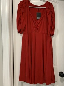 Pinup Fashion Red Dress Women's 20w Length MIDI Ruche Sleeve Sweetheart Neck - Picture 1 of 16