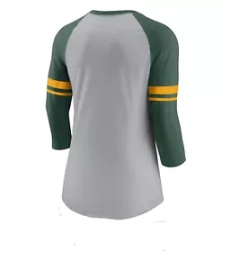 Nike Green Bay Packers T Shirt Womens Size Large Gray Standard Fit 3/4 Sleeve - Picture 1 of 2