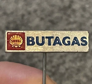 Shell Butagas Gas Oil Company Vintage Metal Embossed Red Lapel Stick Pin - Picture 1 of 17
