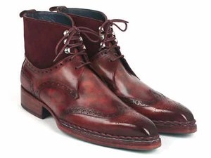 Paul Parkman Herren norwegisch genähte Wingtip Leder- und Wildlederstiefel (ID #8509-BUR - Bild 1 von 6