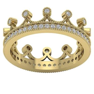 Crown Eternity Wedding Ring I1 G 0.62 Carat Natural Diamond 14K Yellow Gold RS 6 - Picture 1 of 7