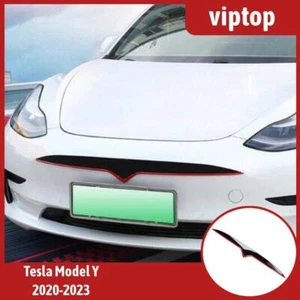 Red Black Front Bumper Grille Front Face Strip Trim For Tesla Model Y 2020-2023 - Picture 1 of 8