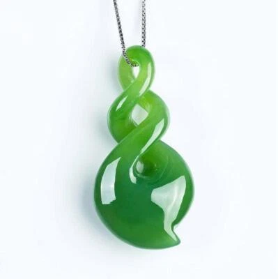 Chinese Hand-Carved Spiral Jade Pendant Natural Bright Green Jade Necklace - Image 1 of 4