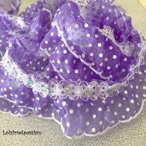 DENTELLE ORGANZA SEQUIN PLISSÉE 2 rangs * 40 mm * PLUMETIS LILAS x 50 cm - DF11 - Picture 1 of 1