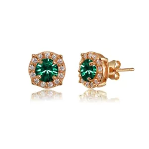 Green Halo Stud Earrings made with European Crystals in Rose Gold Plated Silver - Picture 1 of 3