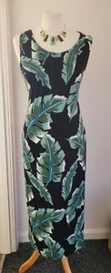 Peacocks Green And Black Size 14 Tunic Dress Strappy Back Leaf Print - Picture 1 of 5