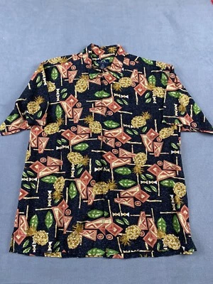 Camisa Newport Azul Piña Cuello XL 17 Manga Corta Negra Estampado Abotonable Para Hombres Foto 1 de 4