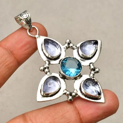 Ciondolo gioiello in argento sterling 925 fatto a mano con pietra preziosa am... - Immagine 1 di 4