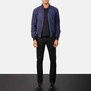 Men's Shane Blue Suede Jacket - Picture 1 of 7
