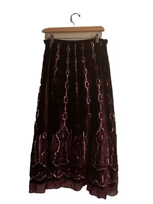 NWTCarol Little vtg winter velvet sequinmidi skirt size 6 color dark purple wine - Image 1 of 4