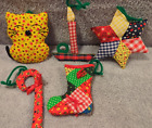 Christmas Tree Ornaments Calico Cloth Lot of 5 Cat Candle Star Cane Boot NEW Hom