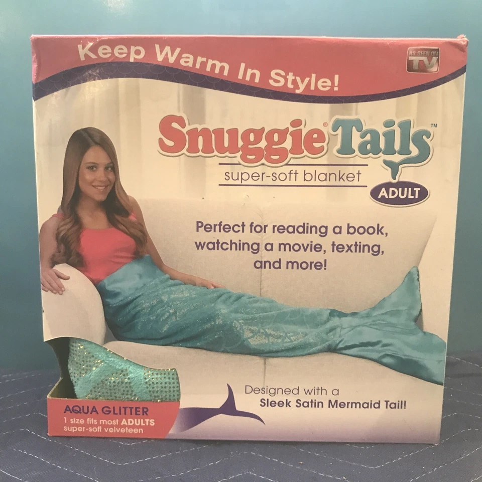 SNUGGIE TAILS Adult Aqua Glitter Teal MERMAID One Size Soft Blanket - Image 1 of 3