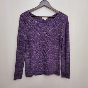 Coldwater Creek Womens Sweater XS Purple Cable Knit Scoop Neck Marled Pullover - Picture 1 of 8