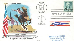 Boston MA Paul Revere Fluegel 25¢ Copertina primo giorno 1958 SC 1048 - Foto 1 di 2