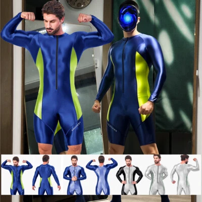 AMORESY Men's Tracksuits Jumpsuits Shiny Glossy Bodysuit Tights Overalls Suits - Image 1 of 4