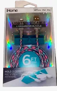 iHome Lightng Cable Organizer Bundle 6ft Pink Green Dock For iPhone Pad Pod - Picture 1 of 7