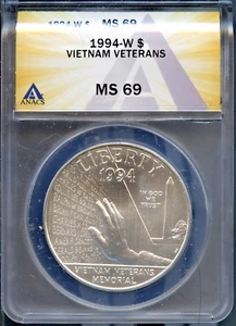 1994-W $1 Vietnam Veterans Dollar MS 69 ANACS 7624908 + Bonus - Picture 1 of 2