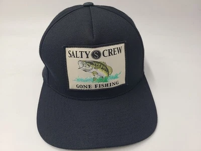 Salty Crew Gone Fishing Patch Snapback Hat Cap Wool Blend Bass Men Women Black - Image 1 of 4