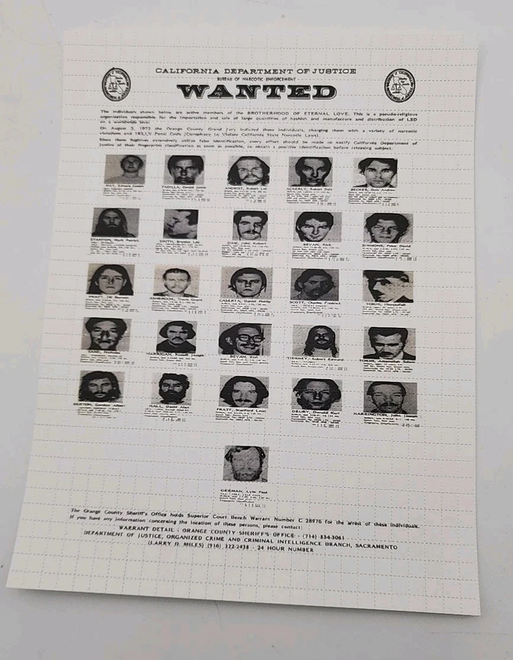 Impressão artística "Wanted Poster" Brotherhood Of Eternal Love Blotter - Imagem 1 de 4